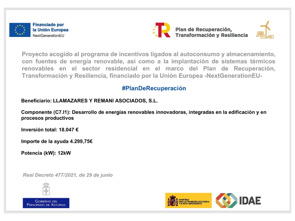 JUstificación Ayuda UE Plan de Recuperación sobre energía renovable